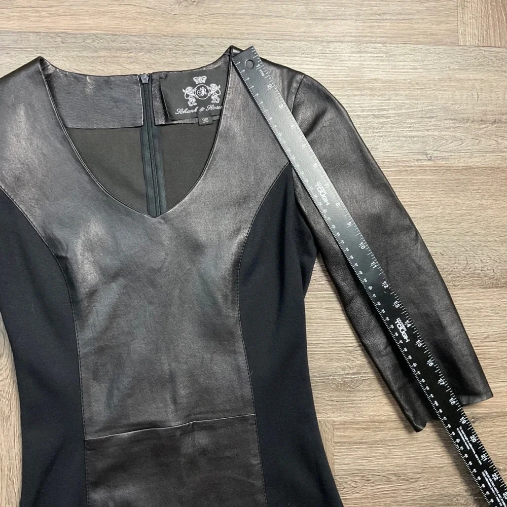 Schunk & Rosenfeld Lamb Leather Panel Shift‎ Dress EU 36 Small Moto Classy Edgy